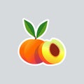 Fresh juicy peach icon tasty ripe fruit sticker healthy food concept