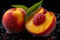 Fresh and Juicy Peach Slices. A Deliciously Vibrant Composition with Appealing Contrast