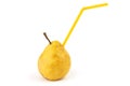 Fresh juicy pear with drinking straw Royalty Free Stock Photo