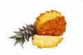 Fresh juicy pineapple with cut off slice