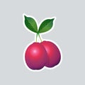 Fresh juicy plum sticker tasty ripe fruit icon healthy food concept