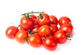 Fresh juicy red cherry tomato bunch closeup isolated on white background.