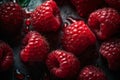 Fresh Juicy Red Raspberries Isolated on Dark, Luscious Berry Contrast. Generative Ai