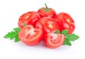 Fresh Juicy red tomato and slice with leaves Isolated