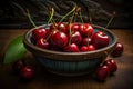 Fresh and juicy ripe red cherries in a beautiful bowl, healthy summer fruits display Royalty Free Stock Photo