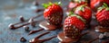 Fresh juicy strawberries dipped in rich chocolate on a clean table. Concept Food Photography, Chocolate Treats, Dessert