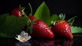 Fresh juicy strawberries with leaves. Strawberry Royalty Free Stock Photo