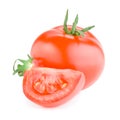 Fresh juicy tomato and a slice Isolated on white Royalty Free Stock Photo