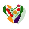 Fresh Juicy Vegetables in Shape of Heart Vector llustration