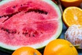 Fresh and juicy watermelon along with other fruits