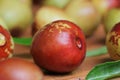 Fresh jujubes fruit with green leaves