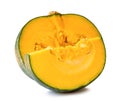Fresh kabocha or green japanese pumpkin with slice isolated on white background with clipping path