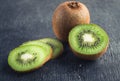 Fresh Kiwi Fruit on Blackboard Background