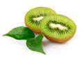 Fresh kiwi fruit with green leaves Royalty Free Stock Photo