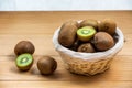 Fresh kiwi fruit in a wicker basket Royalty Free Stock Photo