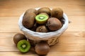 Fresh kiwi fruit in a wickere basket Royalty Free Stock Photo