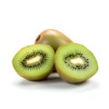 Fresh kiwi full and half isolated white background AI generated