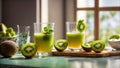 Fresh kiwi juice, mint in the kitchen tasty vegan vitamin vitamin ingredient antioxidant