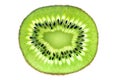 Fresh kiwi slice isolated on white background. Close-up shot, top view. Cross-section of a bright tropical fruit, sliced open. Royalty Free Stock Photo