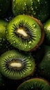 Fresh Kiwis Background Concept With Visible Drops Of Water - Generative AI