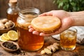 Fresh Kombucha Scoby Held By Hand Showing Fermentation Process And Texture Royalty Free Stock Photo