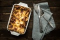 Fresh Lasagna with Minced Beef, Bolognese Sauce and Mozzarella Cheese Royalty Free Stock Photo