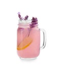 Fresh lavender lemonade in mason jar on white background Royalty Free Stock Photo