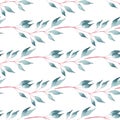 Fresh leaves and branches watercolor raster seamless pattern