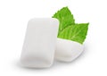 Fresh leaves mint with two chewing gum isolated on white background Royalty Free Stock Photo