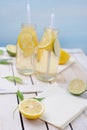 Fresh lemon drink with slices of lime and lemon Royalty Free Stock Photo