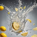 Fresh lemon dropped into water with splash isolated on white Royalty Free Stock Photo