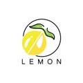 Fresh lemon fruit logo with leaves illustration template. Logo for lemon juice,lemon garden,fruit shop,modern vector Royalty Free Stock Photo