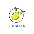 Fresh lemon fruit logo with leaves illustration template. Logo for lemon juice,lemon garden,fruit shop,modern vector Royalty Free Stock Photo