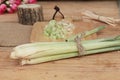 Fresh lemon grass is herb on wood background. Royalty Free Stock Photo