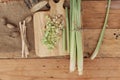 Fresh lemon grass is herb on wood background. Royalty Free Stock Photo