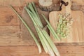 Fresh lemon grass is herb on wood background. Royalty Free Stock Photo