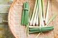 Fresh lemon grass on wood background Royalty Free Stock Photo