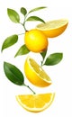 Fresh lemon with green leaves on white background Royalty Free Stock Photo