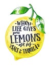 Fresh lemon with hand writing phrase. Fruits vector illustration isolate on white Royalty Free Stock Photo