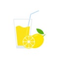 Fresh lemon juice glass. Healthy natural lemonade drink. Citrus slice. Royalty Free Stock Photo