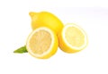 Fresh lemon with leaves isolated on white background. Amazing Benefits