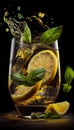 Fresh Lemon Lemonade Water in Transparent Glass on Dark and Moody Backdrop AI Generative Royalty Free Stock Photo