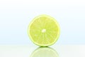 Fresh lemon lime citrus fruit slice in sky blue background Royalty Free Stock Photo