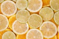 Fresh lemon, orange, lime slices background. Copy space Royalty Free Stock Photo