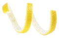 Fresh lemon peel isolated on white background, healthy food. Skin of fresh lemon in spiral form. Citrus twist peel