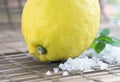 Fresh lemon, sea salt and sweet basil Royalty Free Stock Photo