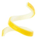 Fresh lemon skin isolated on white background. Citrus twist peel. Citrus zest Royalty Free Stock Photo