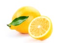 Fresh lemon with slice and leaf isolated white background Royalty Free Stock Photo