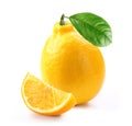 fresh lemon with slice and leaf isolated white background Royalty Free Stock Photo