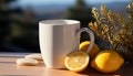 Fresh lemon slice on wooden table, nature healthy refreshment generated by AI